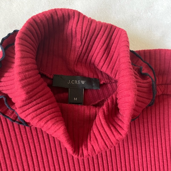 J. Crew Deep Red Ribbed Turtleneck with Navy Edges - Picture 2 of 4